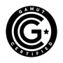 Black-and-white circular Gamut Certified logo with a large G and star in the center