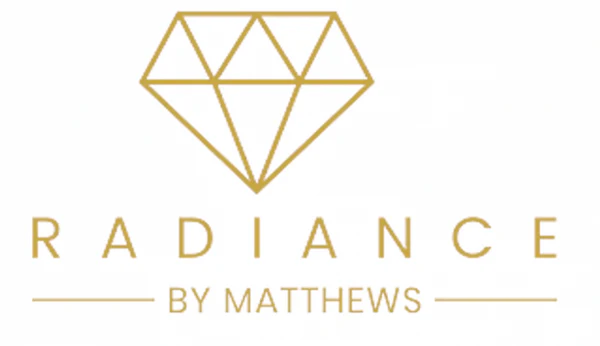 A logo for radiance by matthews with a diamond
