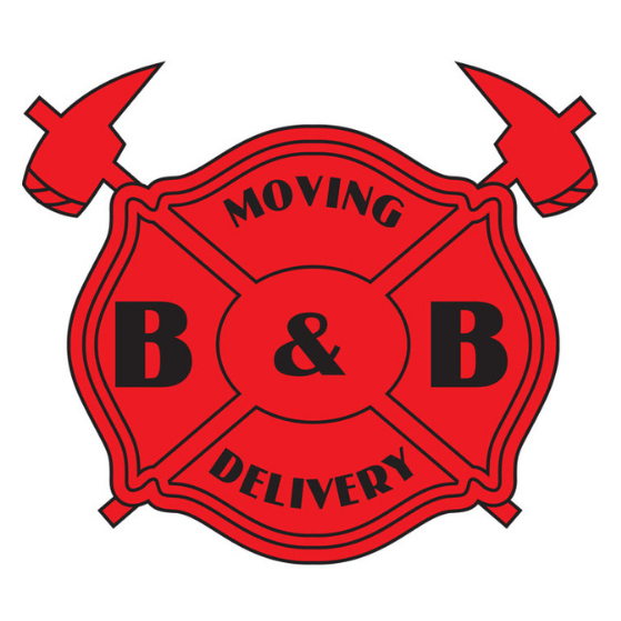 A red and black logo for moving and delivery