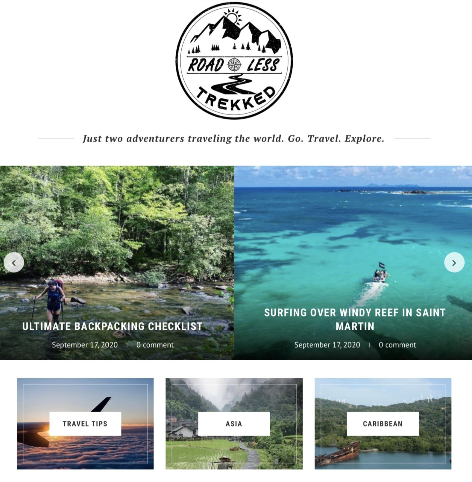 A screenshot of the road less traveled website.