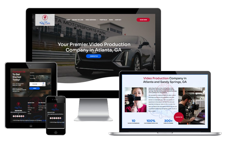 A computer , tablet , and phone are displaying a website.