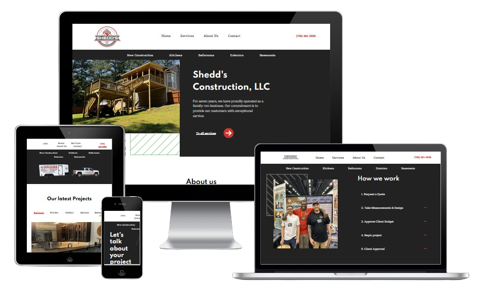 A website is displayed on a computer , tablet , and phone.
