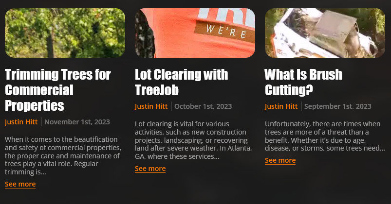 A web page about trimming trees for commercial properties lot clearing with treejob and what is brush cutting