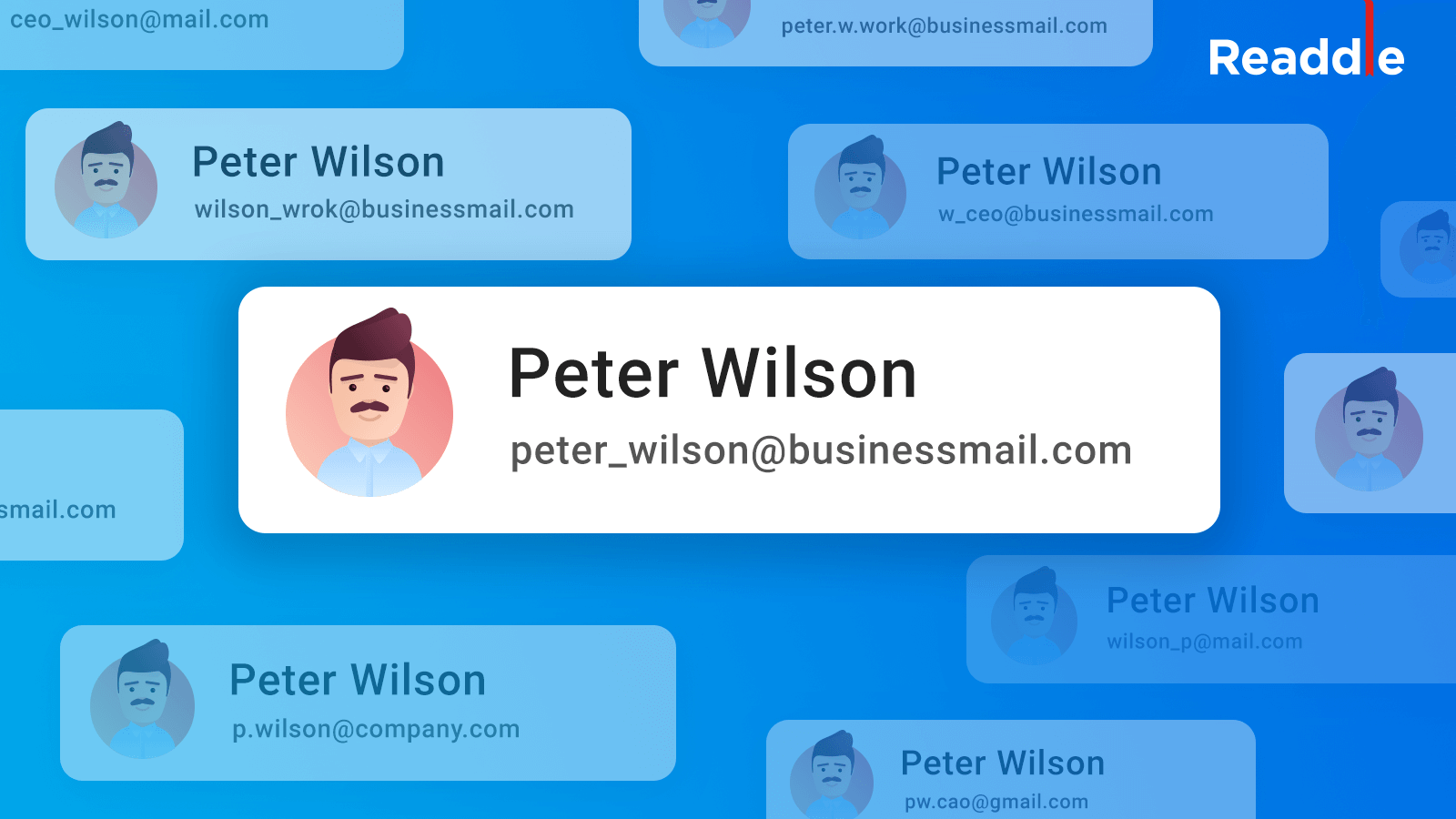 The name peter wilson is on a blue background