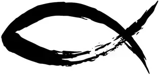 A black and white drawing of a fish on a white background.