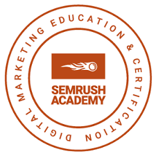 A logo for semrush academy digital marketing education and certification