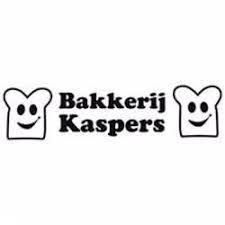 Logo voor Bakkerij Kaspers, met mascottes van sneetjes brood en tekst.