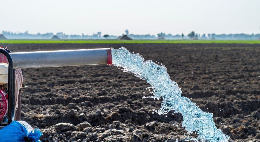 A Person Is Watering A Field With A Hose — Blackpoly Pipelines in Bathurst, NSW