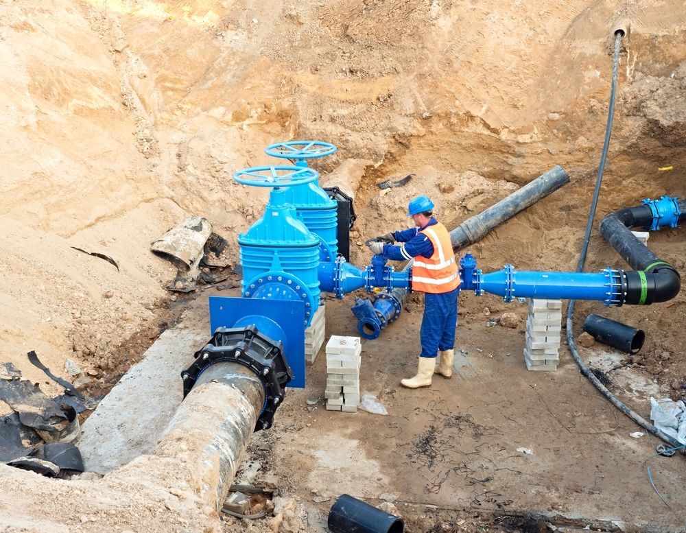 A Man Is Working On A Water Pipe In The Dirt — Blackpoly Pipelines in Dubbo, NSW