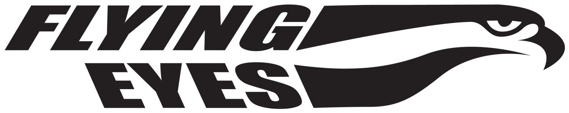 A black and white logo for flying eyes with an eagle 's head.