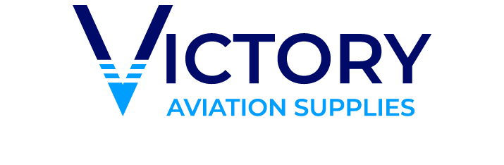 The logo for victory aviation supplies is blue and white