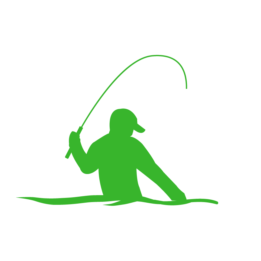 A silhouette of a man fishing in the water with a fishing rod.