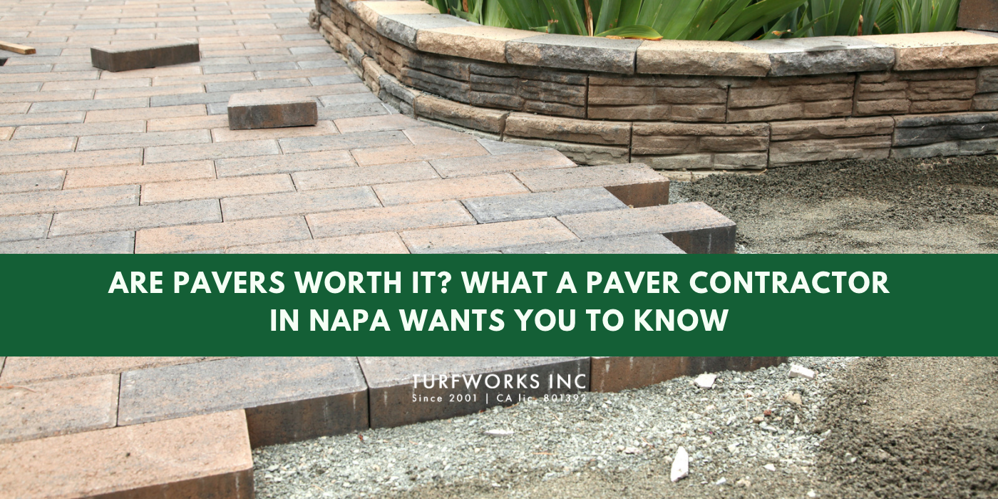 Unfinished brick paver pattern; blog headline about pavers according to a paver contractor in Napa.