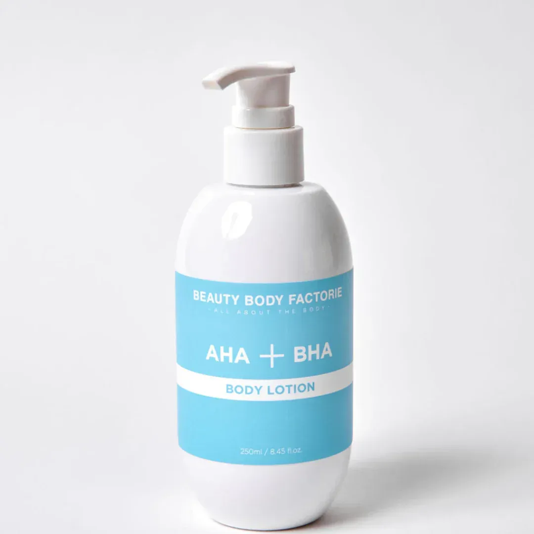 Korean Body Factorie AHA BHA body lotion. Korean body lotion for crepey aging legs, arms and full body