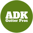 ADK Gutter Pros logo: white text on a green circle, reading