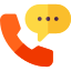 Orange telephone handset with a yellow speech bubble.