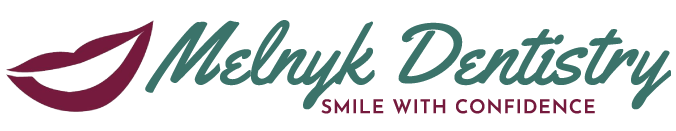 Melynk Dentistry logo with a magenta smile icon and green text, plus the tagline “Smile with Confidence”