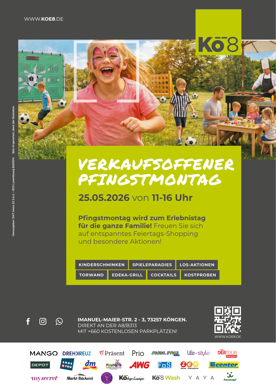 Ein Plakat mit biergetränkten Festlichkeiten zum Eröffnungstag von KZ8, mit lächelnder Menge und limettengrünen Veranstaltungsdetails.