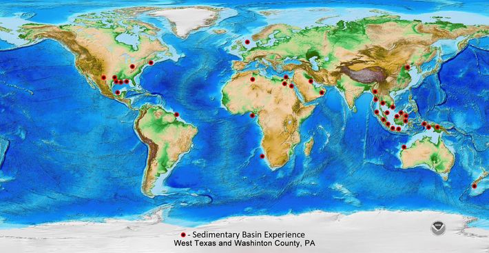 World map with red markers highlighting locations across North America, Europe, Africa, and Asia