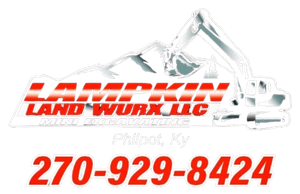 Lumpkin Land Works LLC logo with red text and phone number 270-929-8424