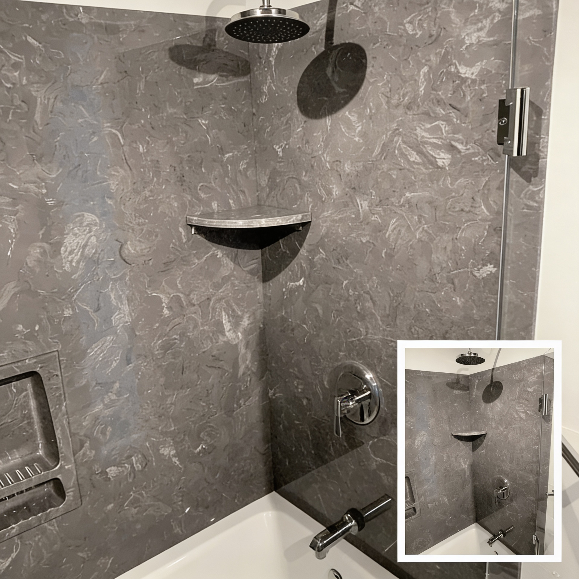 grout free shower made by syn-mar