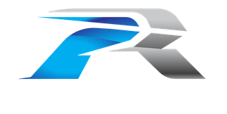 Stylized blue and gray letter R logo on a white background