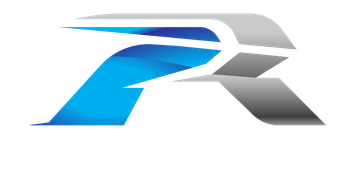 Stylized blue and gray letter R logo on a white background