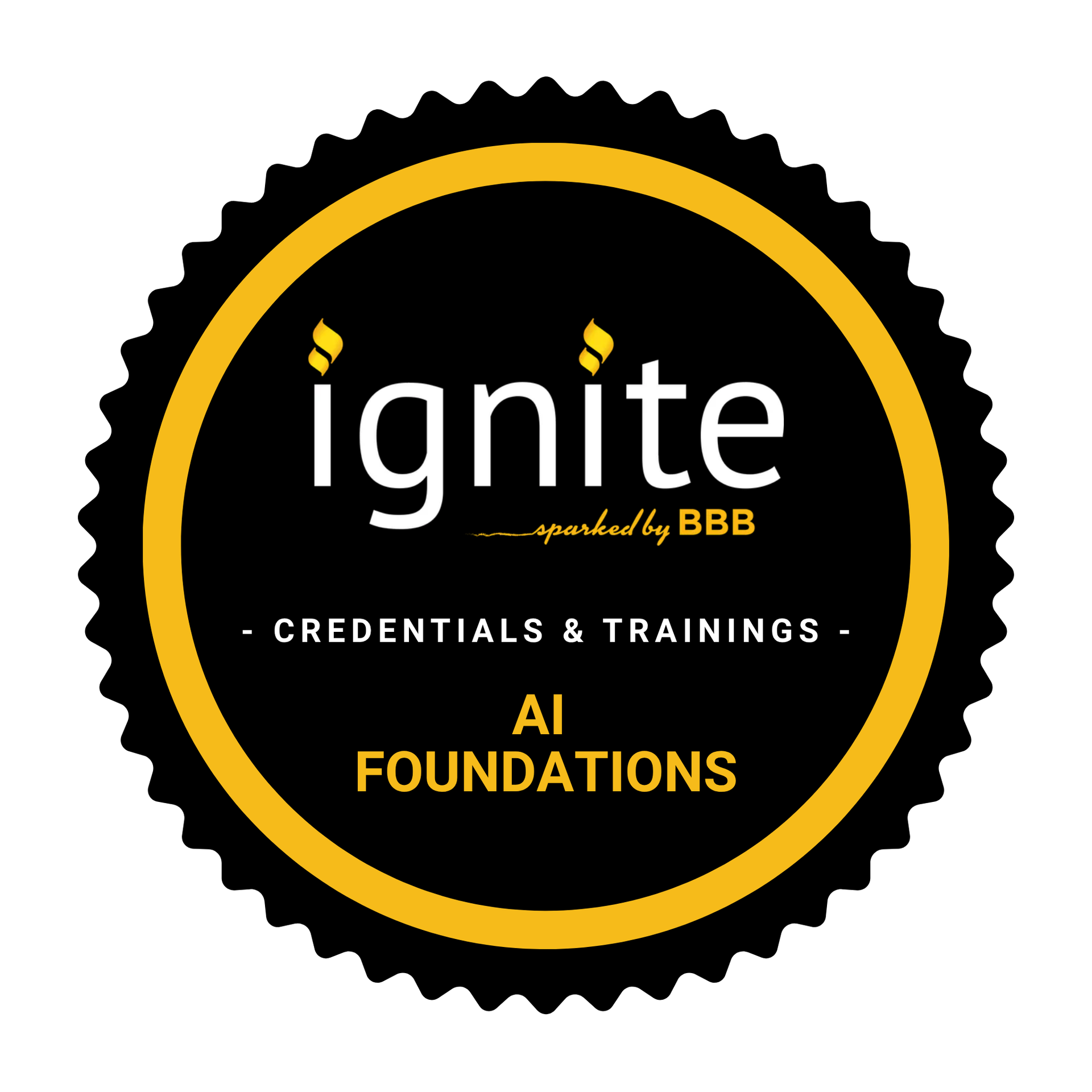 black badge with ignite: AI Foundations in yellow