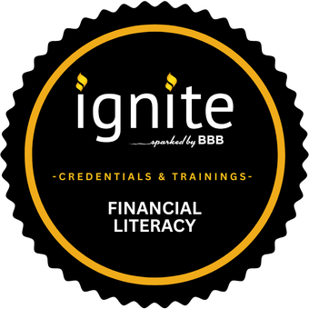Black and yellow financial literacy badge