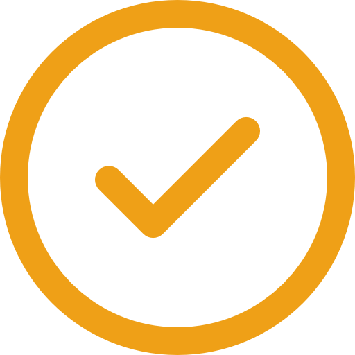 Orange checkmark icon inside an orange circle.