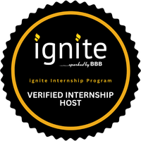 Black badge with yellow circle, indicates ignite verified internship host