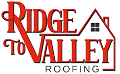 The logo for Ridge to Valley Roofing has a house on it.