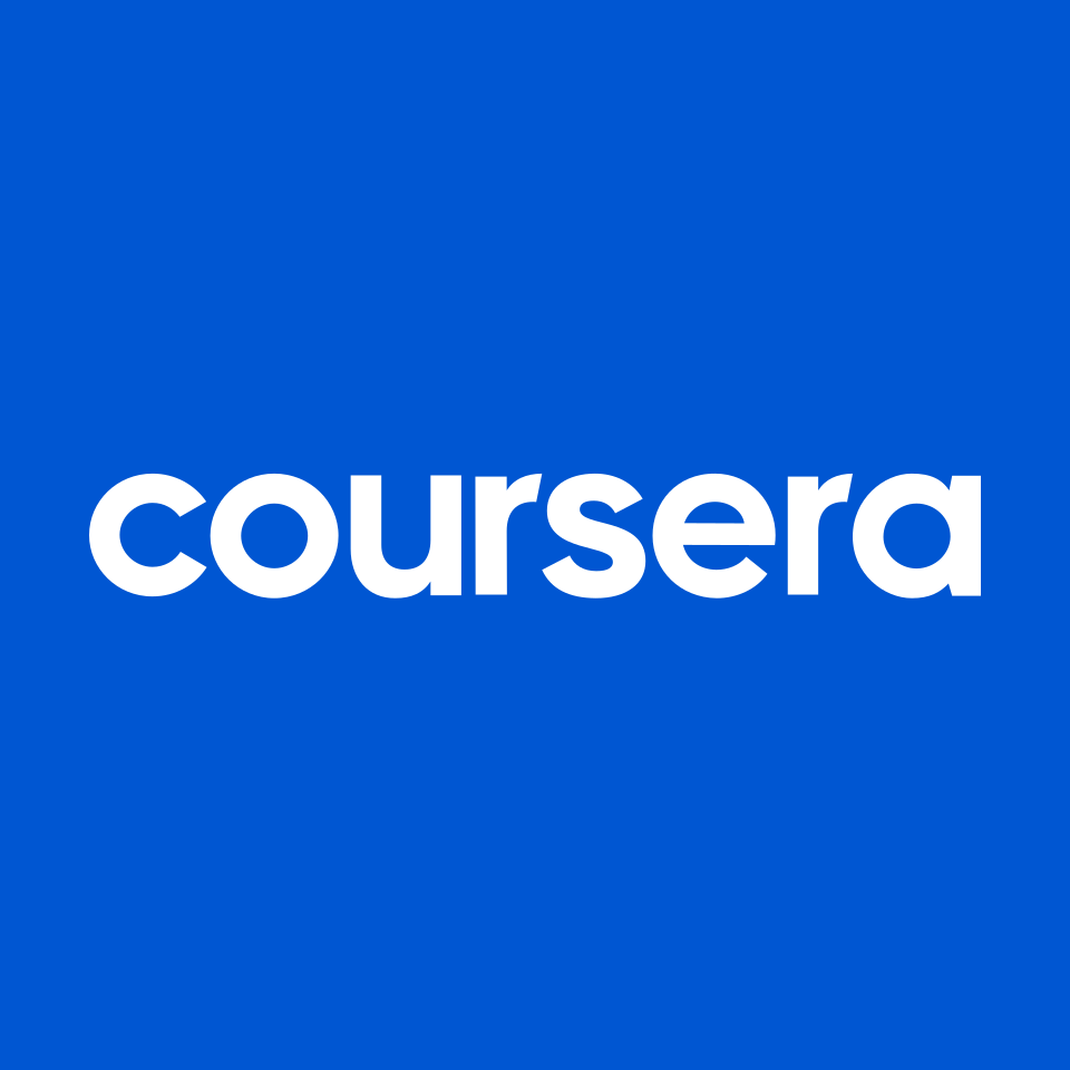 Coursera logo in white on a blue background