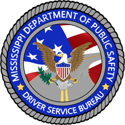 Mississippi Department of Public Safety Driver Service Bureau seal with eagle and U.S. shield on blue ring