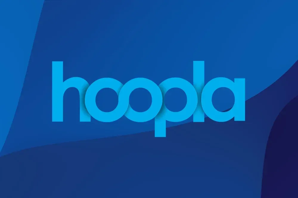 Blue Hoopla logo on a dark blue gradient background