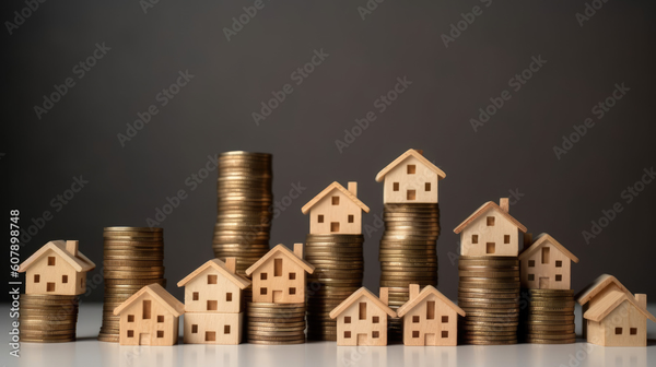 Houses sitting on piles of coins