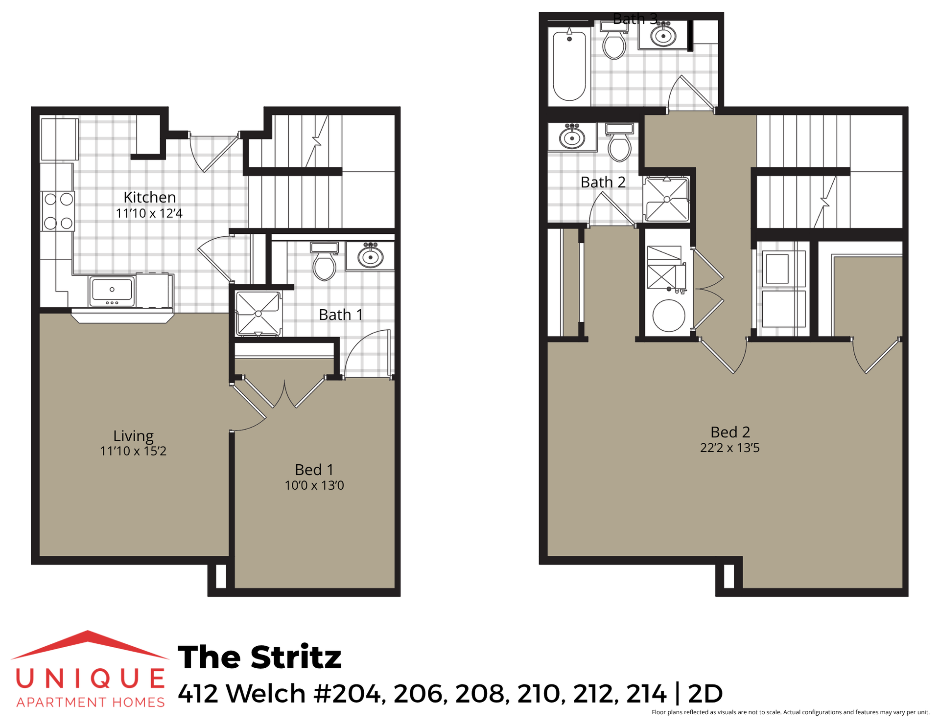 The Stritz | Floor plan layout of a spacious apartment unit at Unique Apartment Homes in Ames, IA, featuring modern design and functional living spaces.