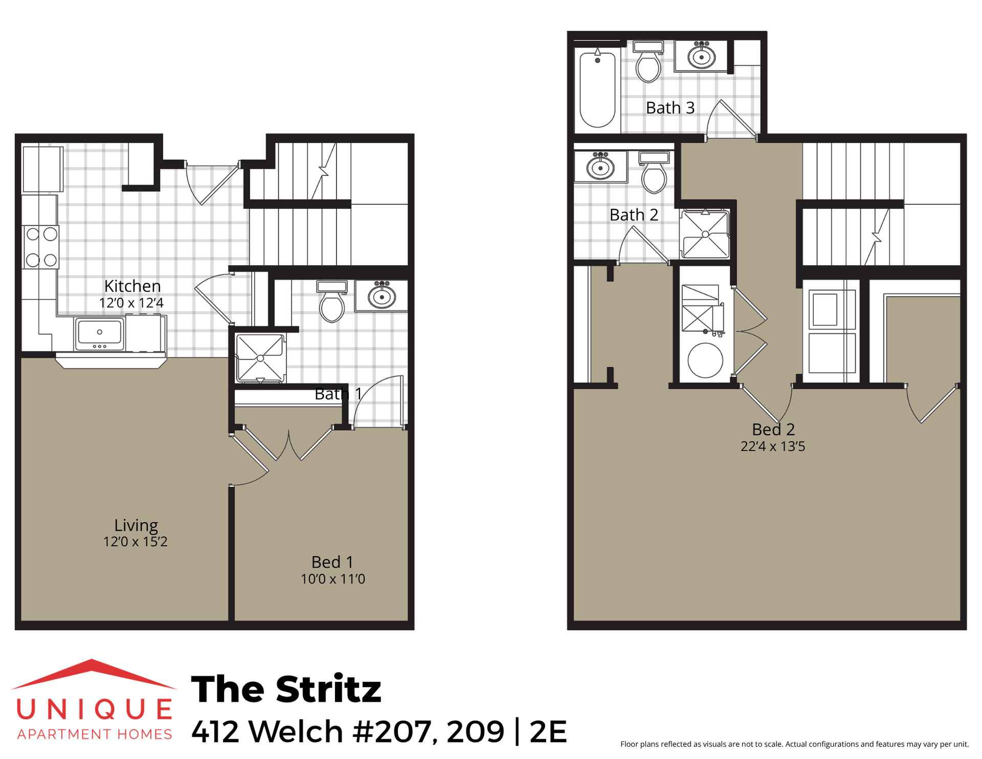 The Stritz | Floor plan layout of a spacious apartment unit at Unique Apartment Homes in Ames, IA, featuring modern design and functional living spaces.