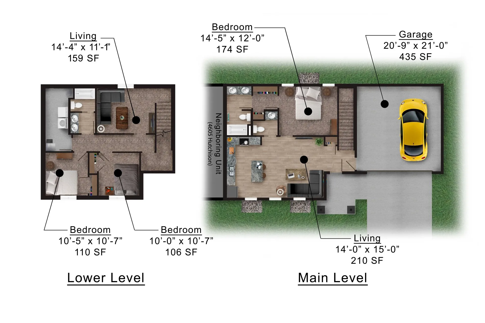 4603 Hutchison | Floor plan layout of a spacious apartment unit at Unique Apartment Homes in Ames, IA, featuring modern design and functional living spaces.