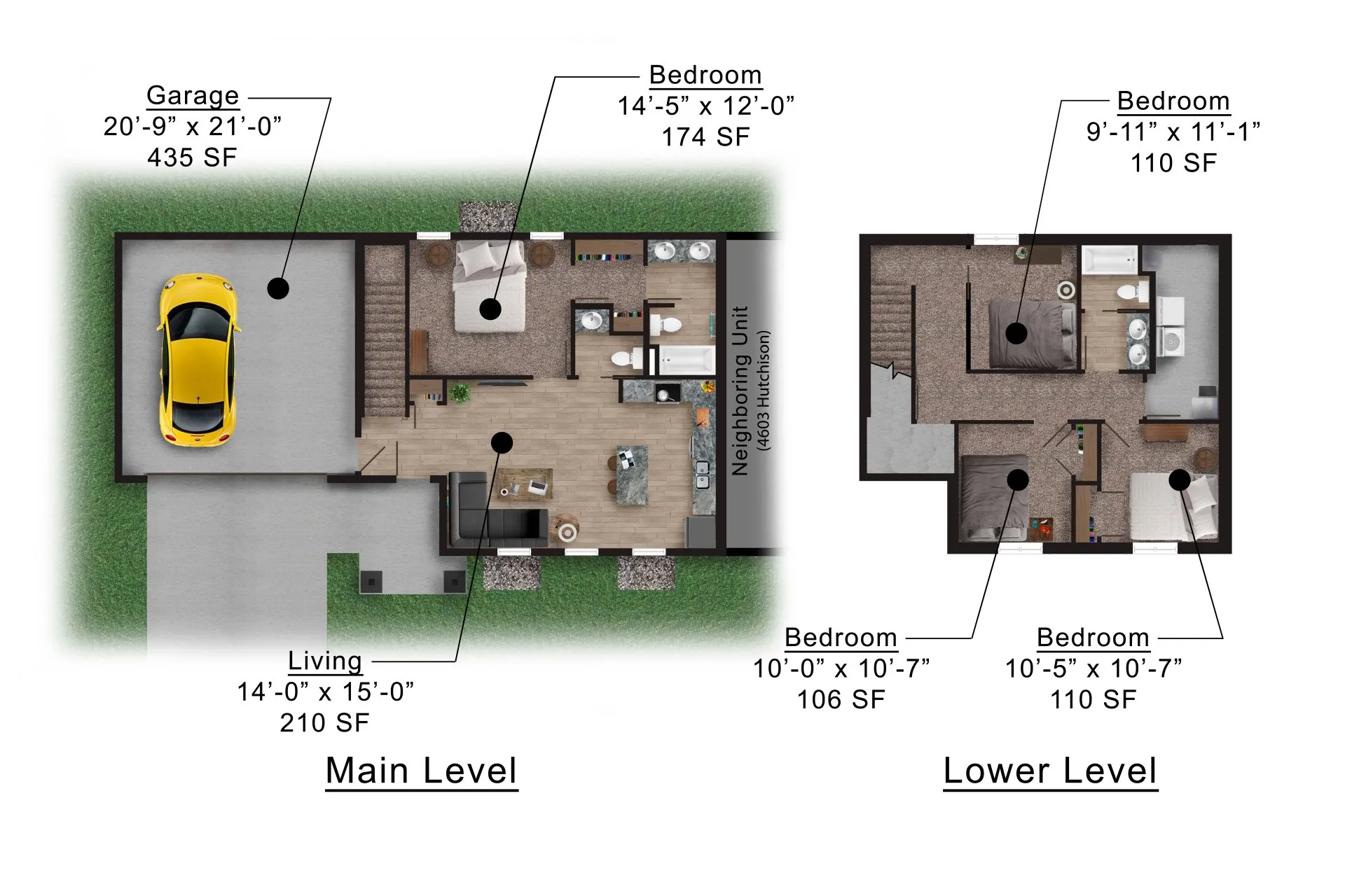4605 Hutchison | Floor plan layout of a spacious apartment unit at Unique Apartment Homes in Ames, IA, featuring modern design and functional living spaces.