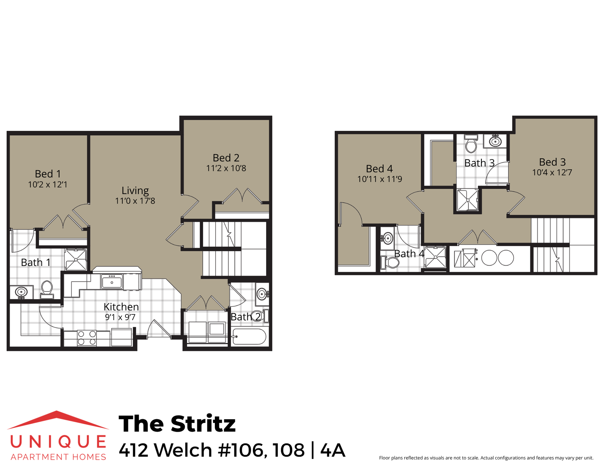 The Stritz | Floor plan layout of a spacious apartment unit at Unique Apartment Homes in Ames, IA, featuring modern design and functional living spaces.