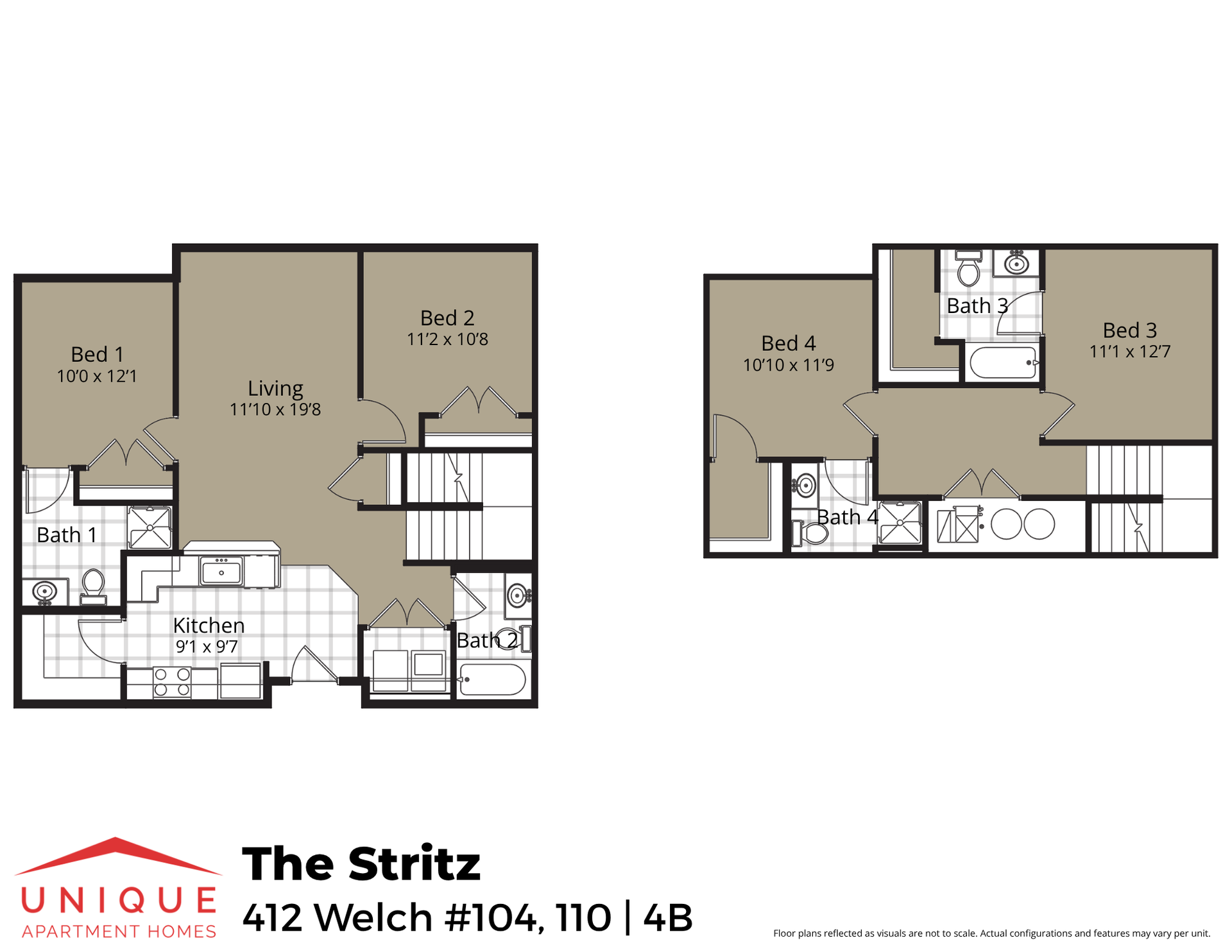 The Stritz | Floor plan layout of a spacious apartment unit at Unique Apartment Homes in Ames, IA, featuring modern design and functional living spaces.
