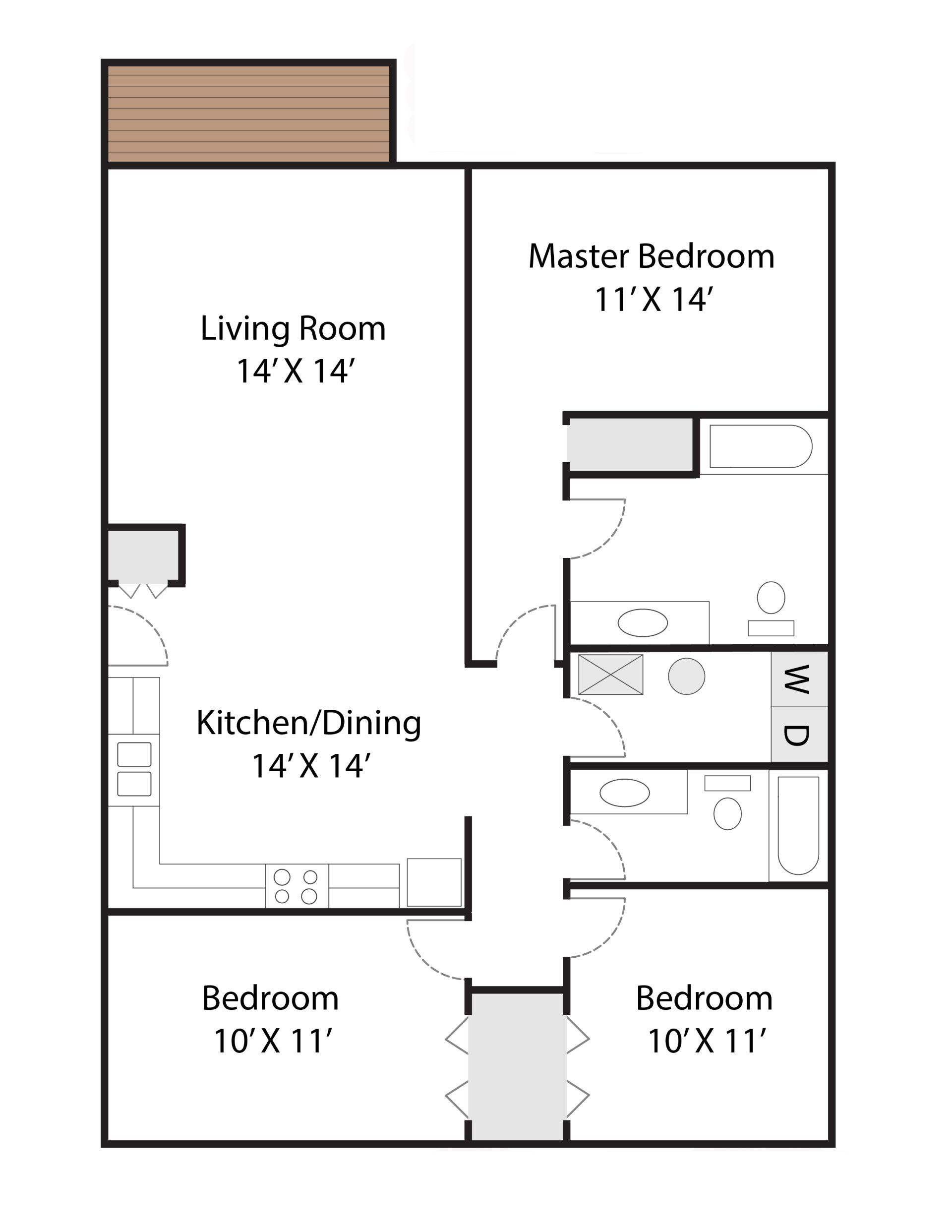 802 Dickinson | Floor plan layout of a spacious apartment unit at Unique Apartment Homes in Ames, IA, featuring comfortable design and functional living spaces.