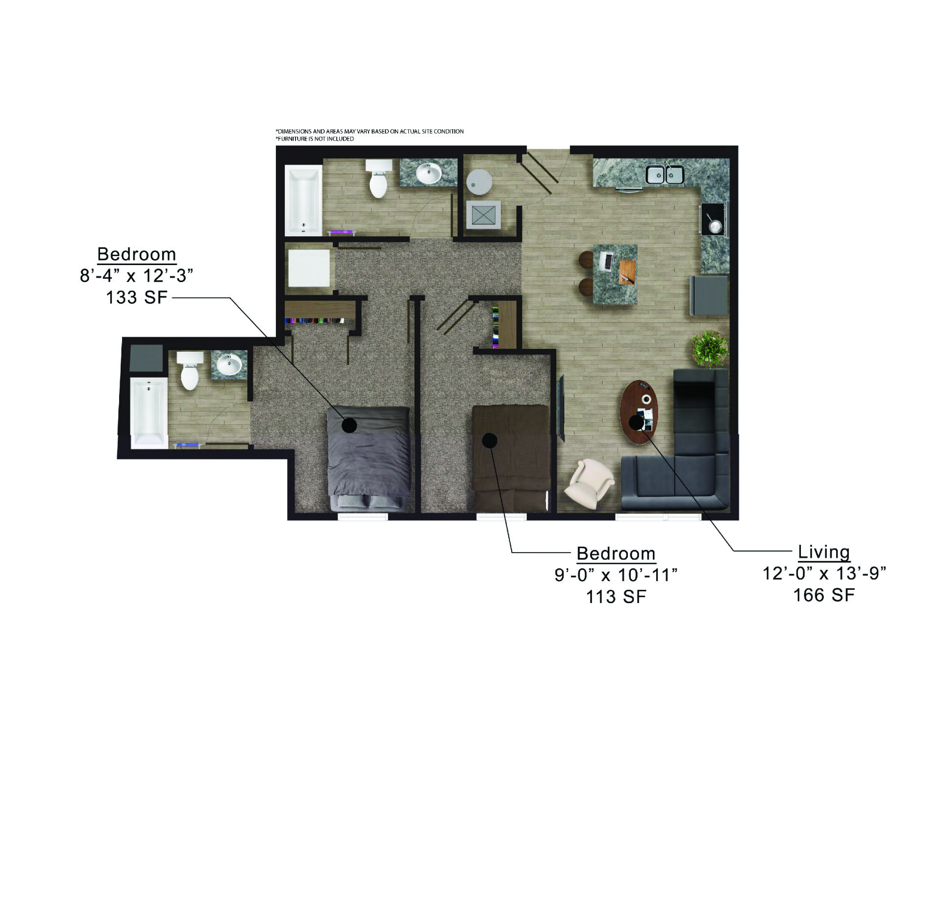 Clocktower Place | Floor plan layout of a spacious apartment unit at Unique Apartment Homes in Ames, IA, featuring modern design and functional living spaces.