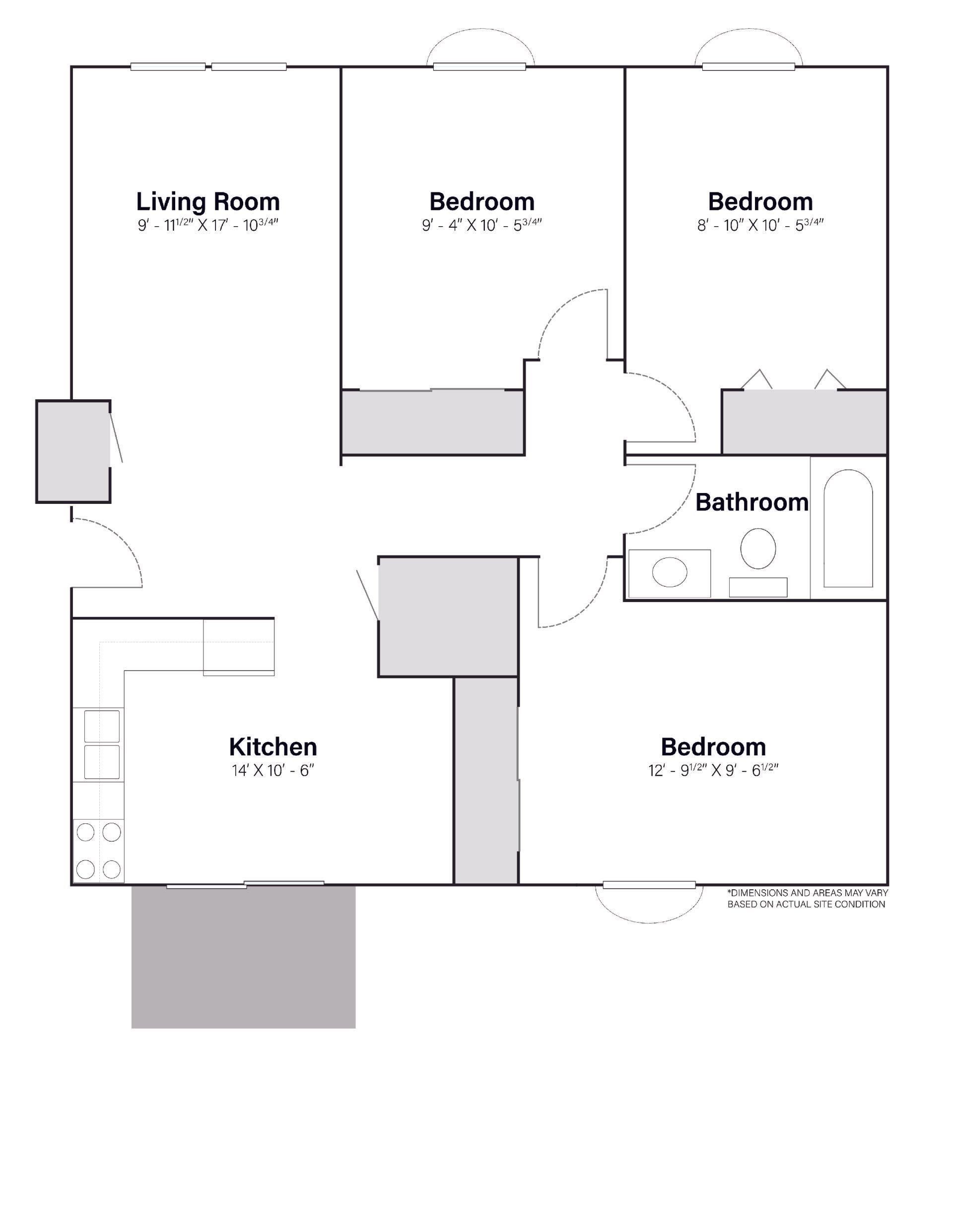 134 Hyland | Floor plan layout of a spacious apartment unit at Unique Apartment Homes in Ames, IA, featuring comfortable design and functional living spaces.