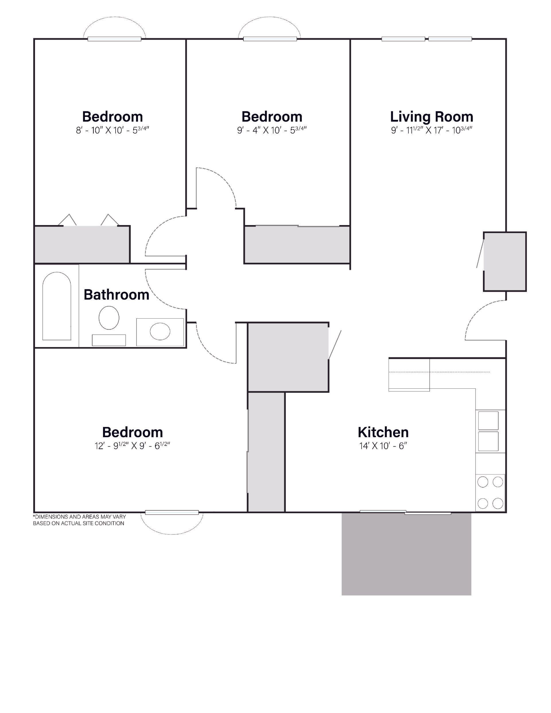 134 Hyland | Floor plan layout of a spacious apartment unit at Unique Apartment Homes in Ames, IA, featuring comfortable design and functional living spaces.