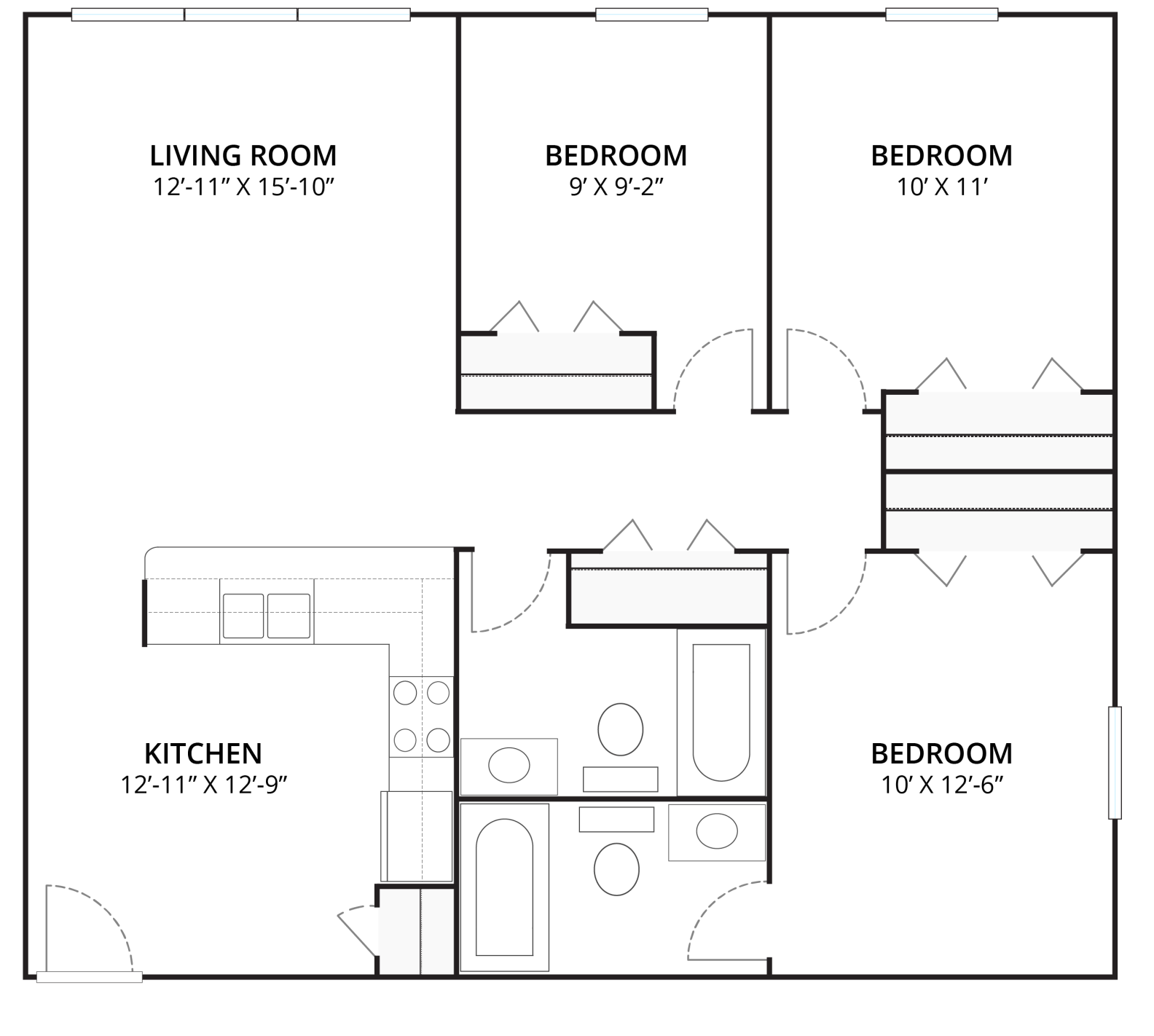 Campus Pointe | Floor plan layout of a spacious apartment unit at Unique Apartment Homes in Ames, IA, featuring comfortable design and functional living spaces.