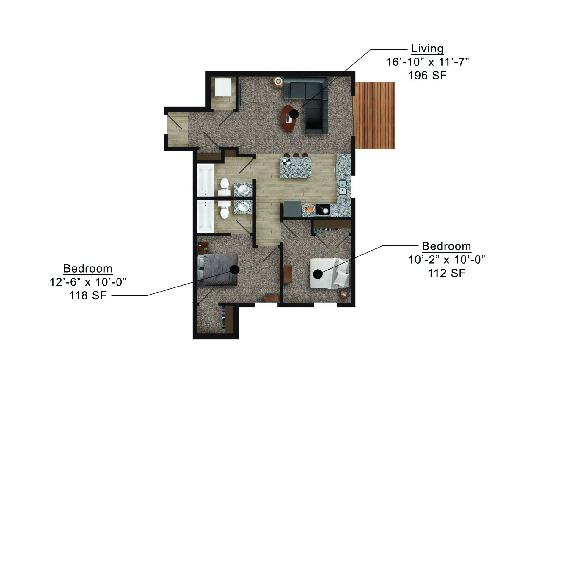 The Heights at Lincoln Swing | Floor plan layout of a spacious apartment unit at Unique Apartment Homes in Ames, IA, featuring modern design and functional living spaces.