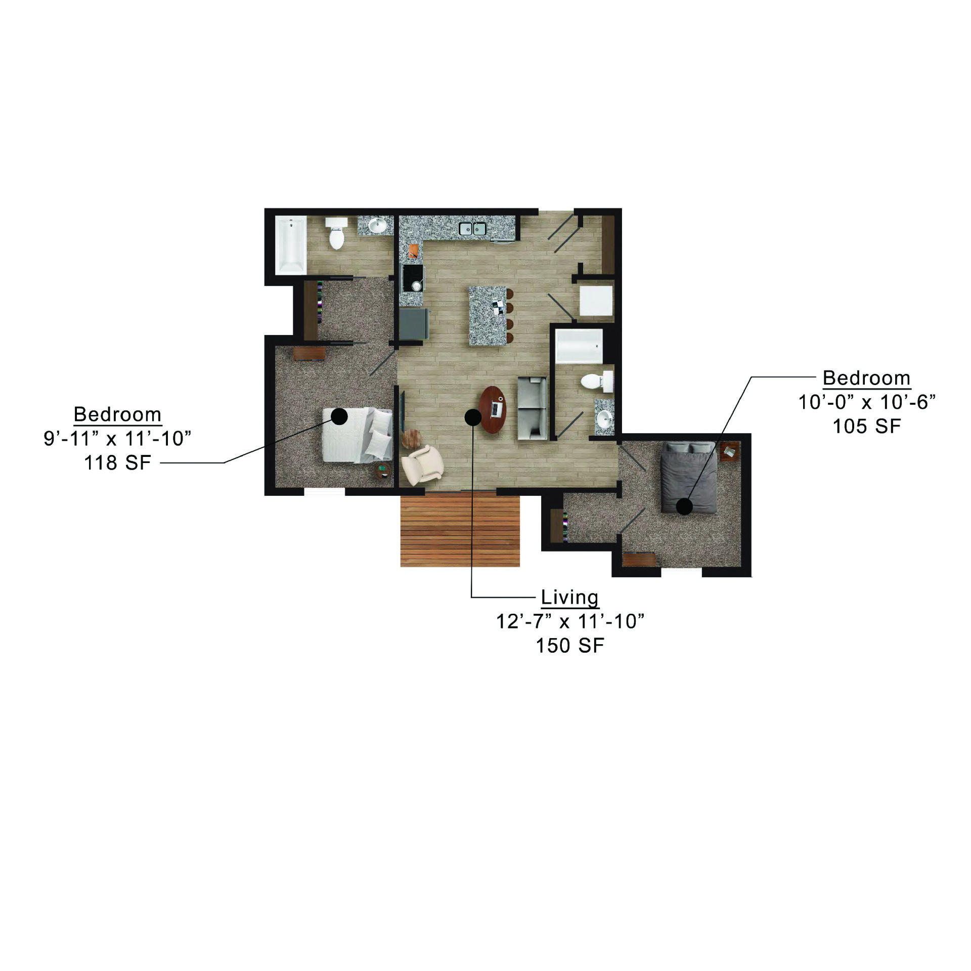 The Heights at Lincoln Swing | Floor plan layout of a spacious apartment unit at Unique Apartment Homes in Ames, IA, featuring modern design and functional living spaces.