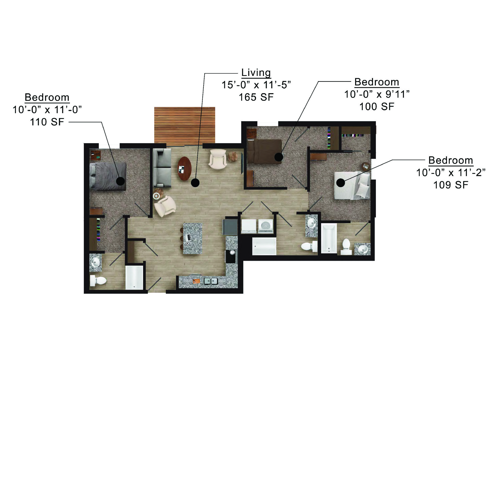 The Heights at Lincoln Swing | Floor plan layout of a spacious apartment unit at Unique Apartment Homes in Ames, IA, featuring modern design and functional living spaces.